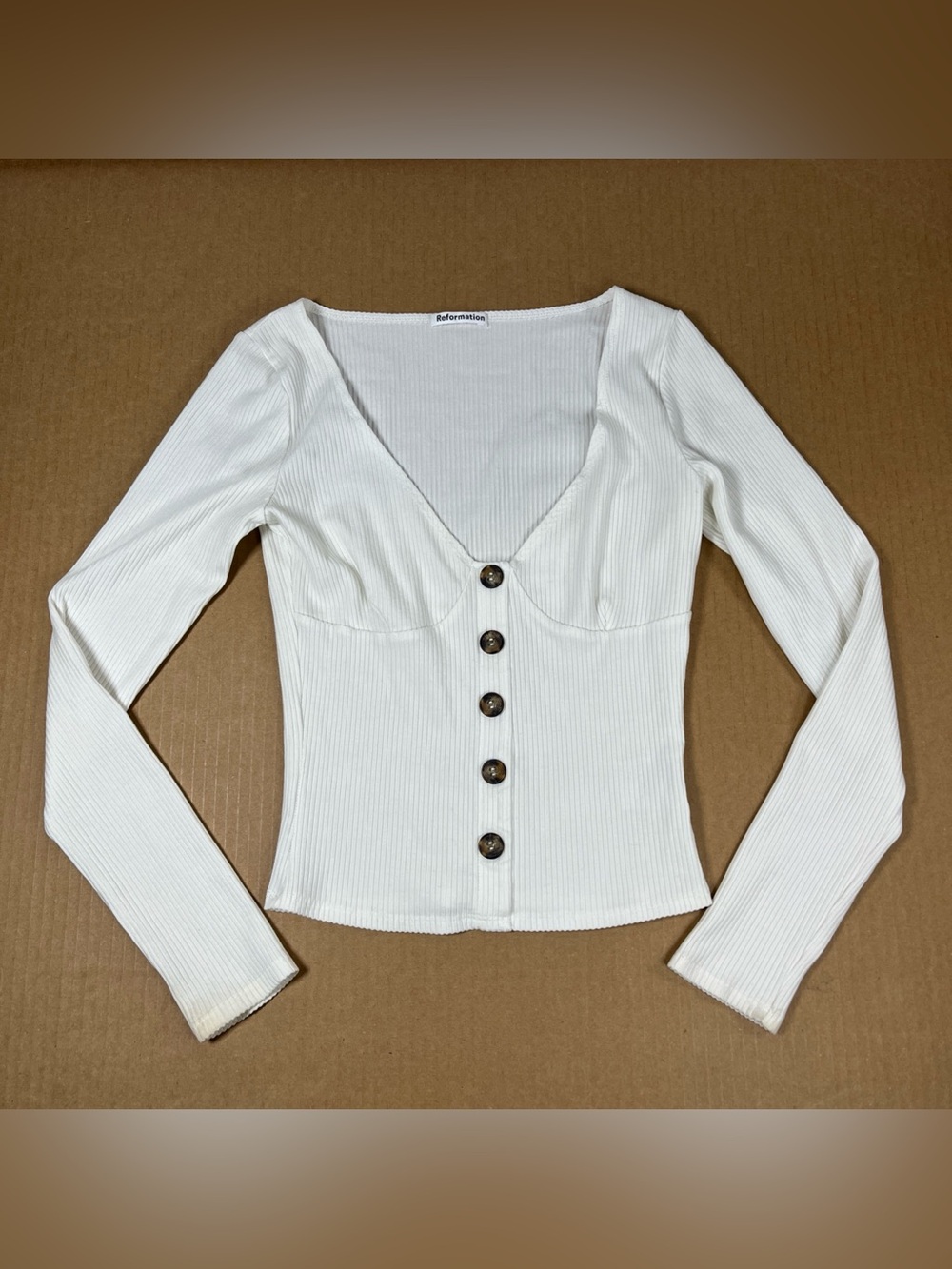 Reformation‎ Virgil White Ribbed Long Sleeve Button Shirt Made USA Women’s S
